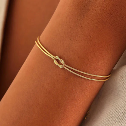 Adorable A-Z Love Knot Bracelets for Couples 💕✨ | Gold Dainty Snake Chain Charm 💖 Stainless Steel Jewelry Gift