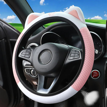 Kawaii Cat-Themed Breathable Steering Wheel Cover 🐾✨ | Fits 14.5-15 Inch Wheels | Cute Mesh Cloth Design