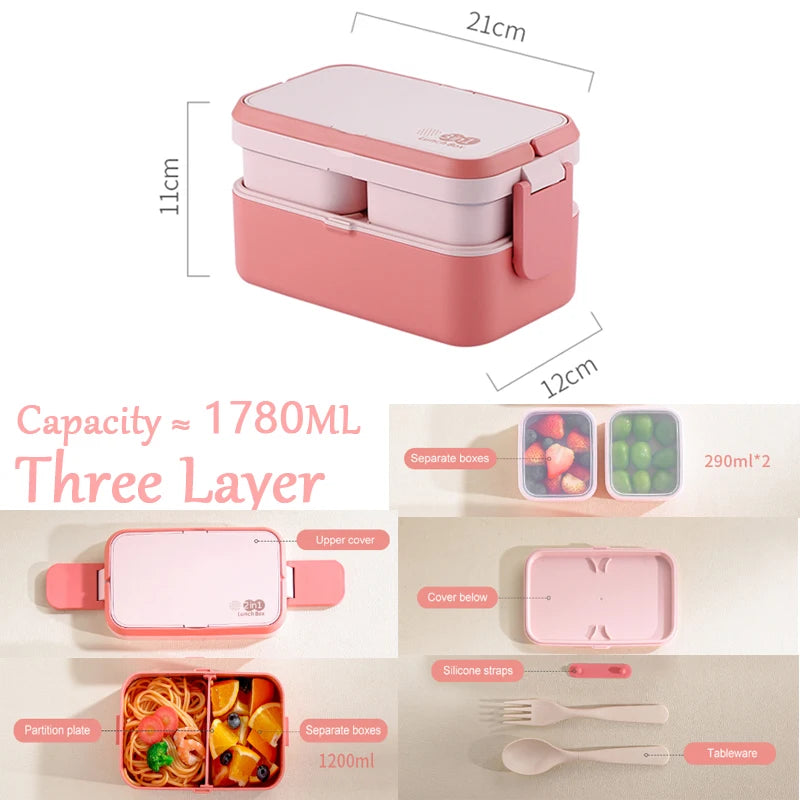 🌟 Bento Buddy: Adorable 3-in-1 Bamboo Fiber Lunch Box 🍱✨ - Double Layer Delight with Cutlery for School, Picnics & More! 🥢💕 - Pixie Quill