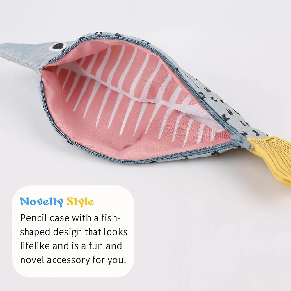 Adorable Fish Shape Pencil Case With Fishbone Lining 🐟 Pen Bag Coin Purse