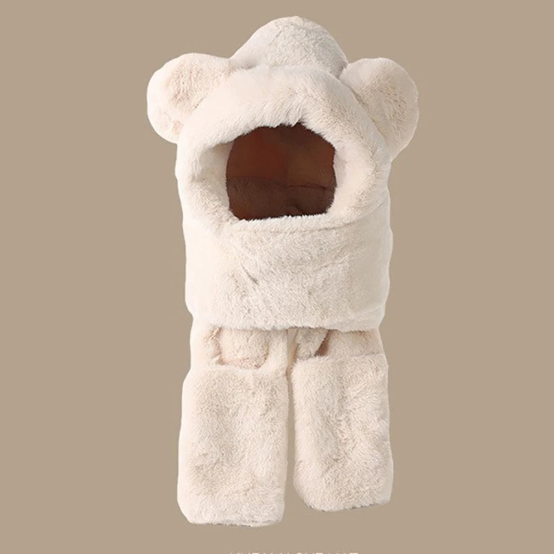 Cozy Winter Bear Ear Hooded Cap Scarf Gloves 3 In 1 Set 🐻❄️🧤