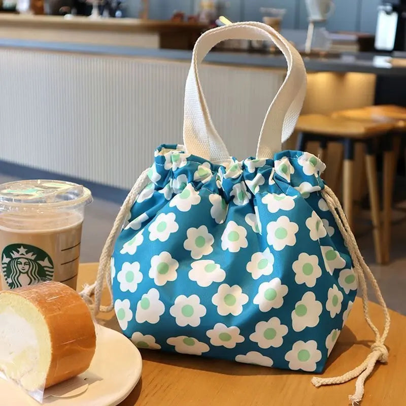 Kawaii Canvas Lunch Bag 🌸🌼 Cute Cartoon Flowers & Animals 🌈 Perfect for School & Picnics 🎒✨