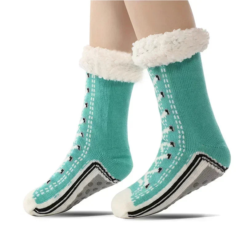 Fluffy Winter Socks For Women Warm Plush Non Slip Slipper Snowflake Gift ❄️🎁
