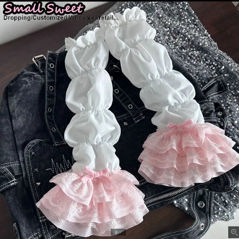 Gothic Lolita Half Finger Arm Warmers With Lace Cuff Gloves For Women 🖤🧶