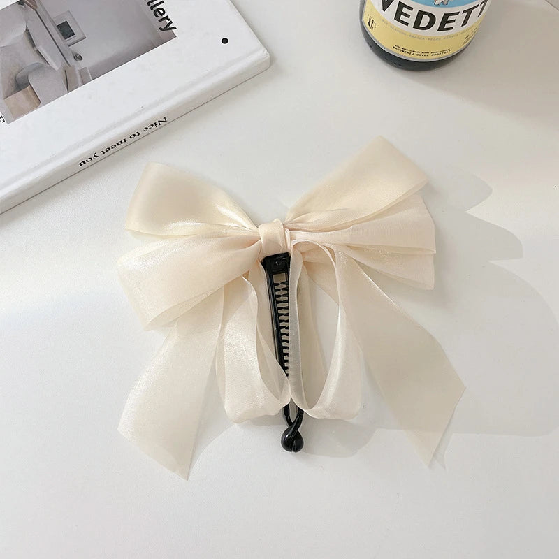 Charming Chiffon Bow Banana Clip 🎀✨ for High Ponytails – Vintage Style Hair Accessory 🐒🌸 - Pixie Quill