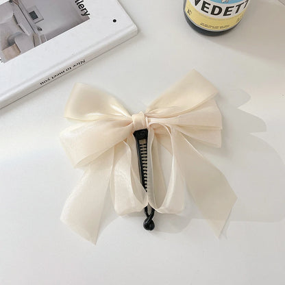 Charming Chiffon Bow Banana Clip 🎀✨ for High Ponytails – Vintage Style Hair Accessory 🐒🌸 - Pixie Quill