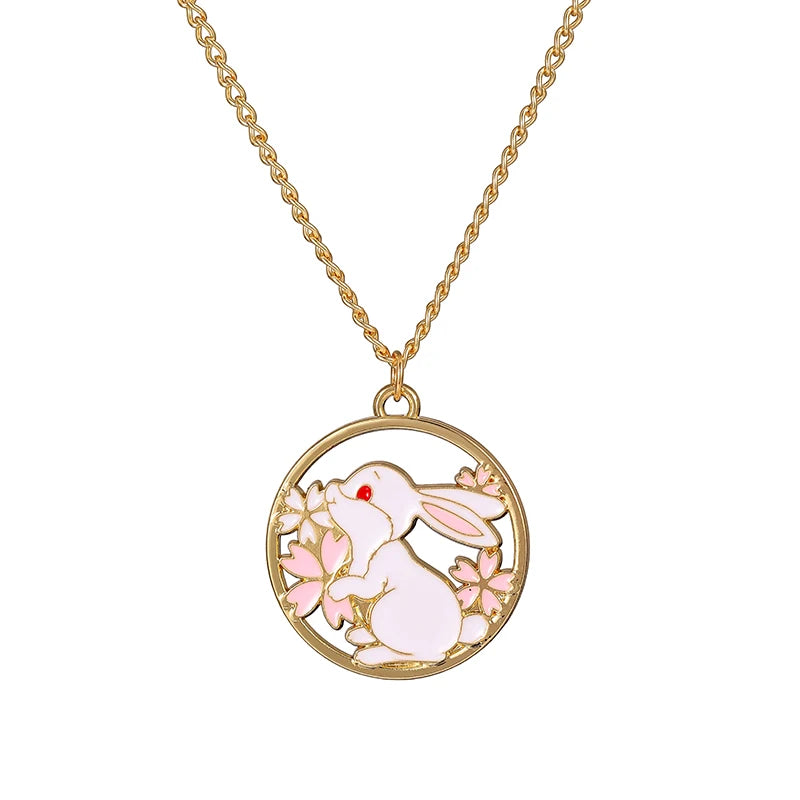 🐰✨ Adorable Sakura Bunny & Cat Pendant Necklace - Cute Charm for Trendy Ladies! 🌸💖 - Pixie Quill