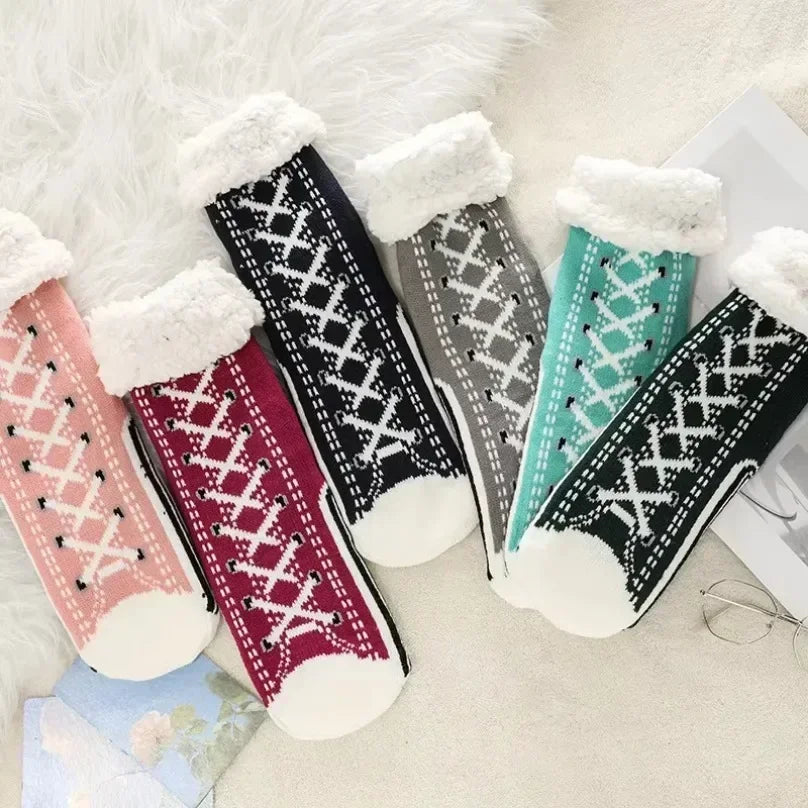Fluffy Winter Socks For Women Warm Plush Non Slip Slipper Snowflake Gift ❄️🎁