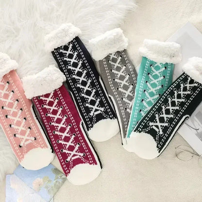 Fluffy Winter Socks For Women Warm Plush Non Slip Slipper Snowflake Gift ❄️🎁