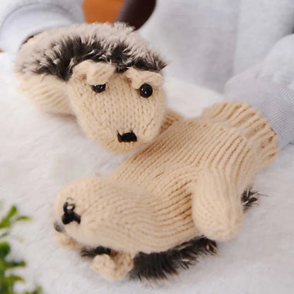 Whimsical Hedgehog All Finger Knit Gloves for Women with Cute Cartoon Charm 🧶🦔
