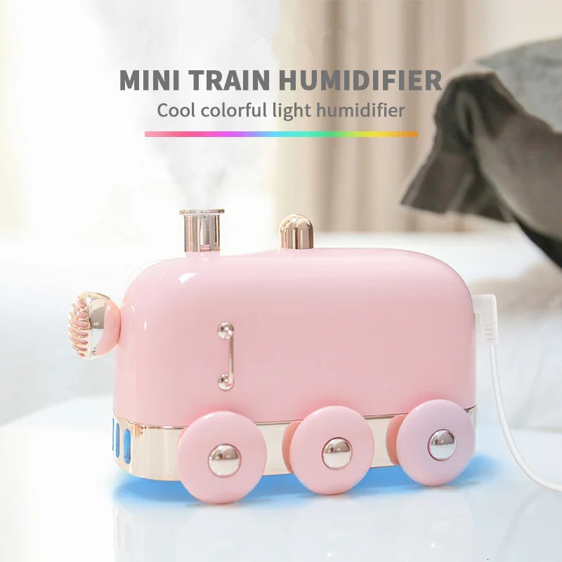Kawaii Mini Train Ultrasonic Humidifier 🌈✨ | 300ml Retro Aroma Diffuser for Home & Office 🌸💧