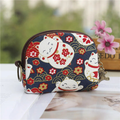 Kawaii Canvas Cartoon Keychain Wallet 🌈✨ | Adorable Mini Card & Coin Purse for Kids & Ladies 💖👜