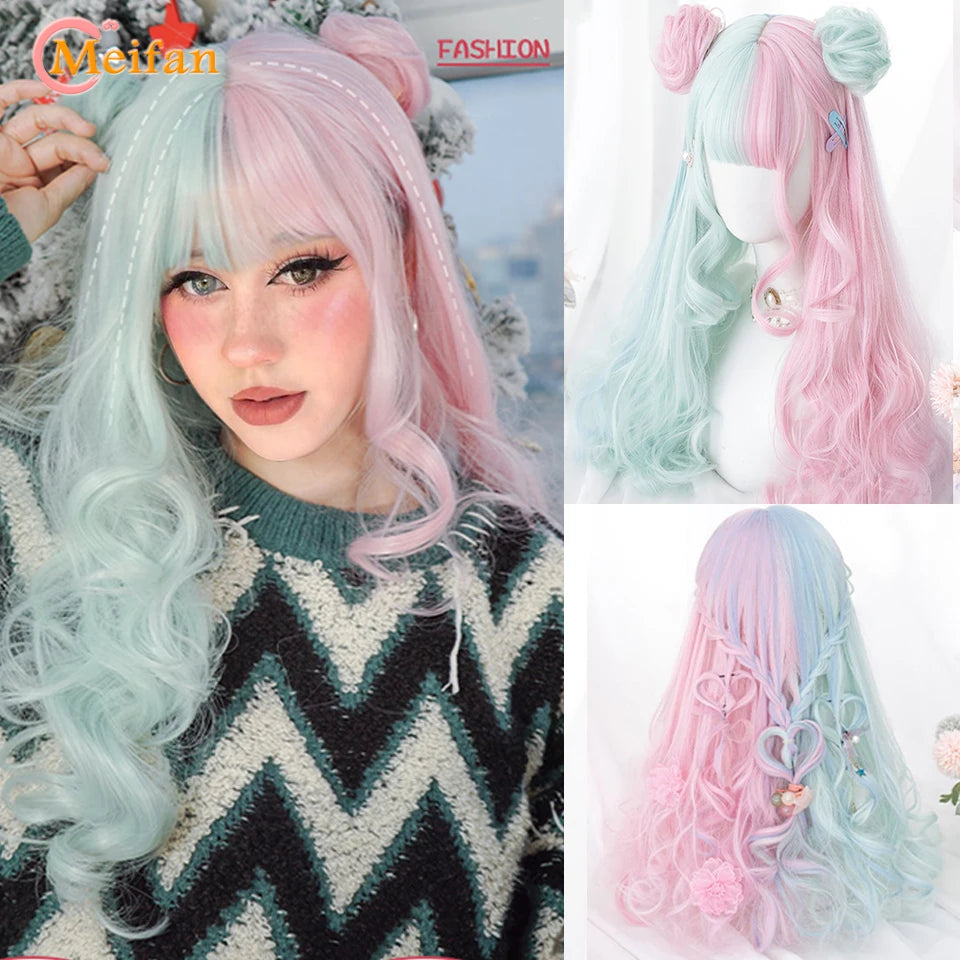 Kawaii Ombre Pink & Blonde Long Straight Wig 🎀✨ - Cute Lolita Cosplay Hair for Parties & Halloween! 🌸🖤