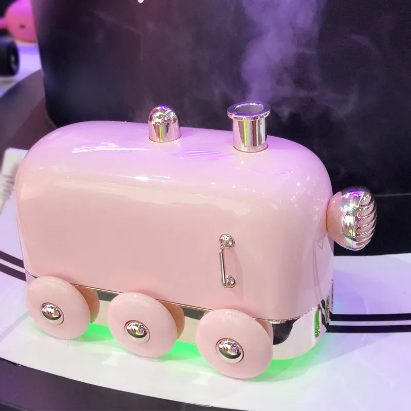 Kawaii Mini Train Ultrasonic Humidifier 🌈✨ | 300ml Retro Aroma Diffuser for Home & Office 🌸💧
