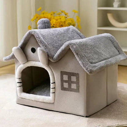 Kawaii Cozy Cat Nest 🐾🌸 | Double Roof Pet House for All Seasons 🌈 | Warm & Washable Small Dog Bed 🐶✨