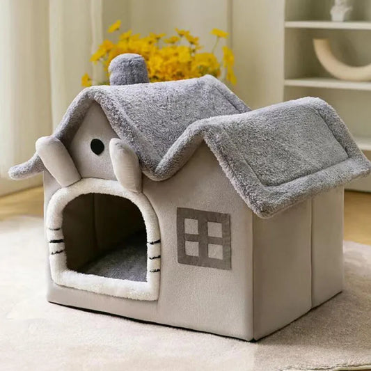 Kawaii Cozy Cat Nest 🐾🌸 | Double Roof Pet House for All Seasons 🌈 | Warm & Washable Small Dog Bed 🐶✨