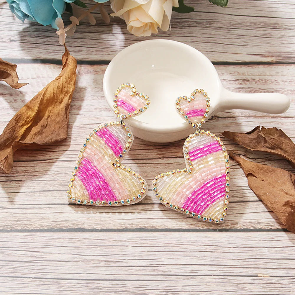 Kawaii Heart Dangle Earrings 💖✨ | Vintage Beaded Jewelry Gifts for Lovebirds 🌟💕
