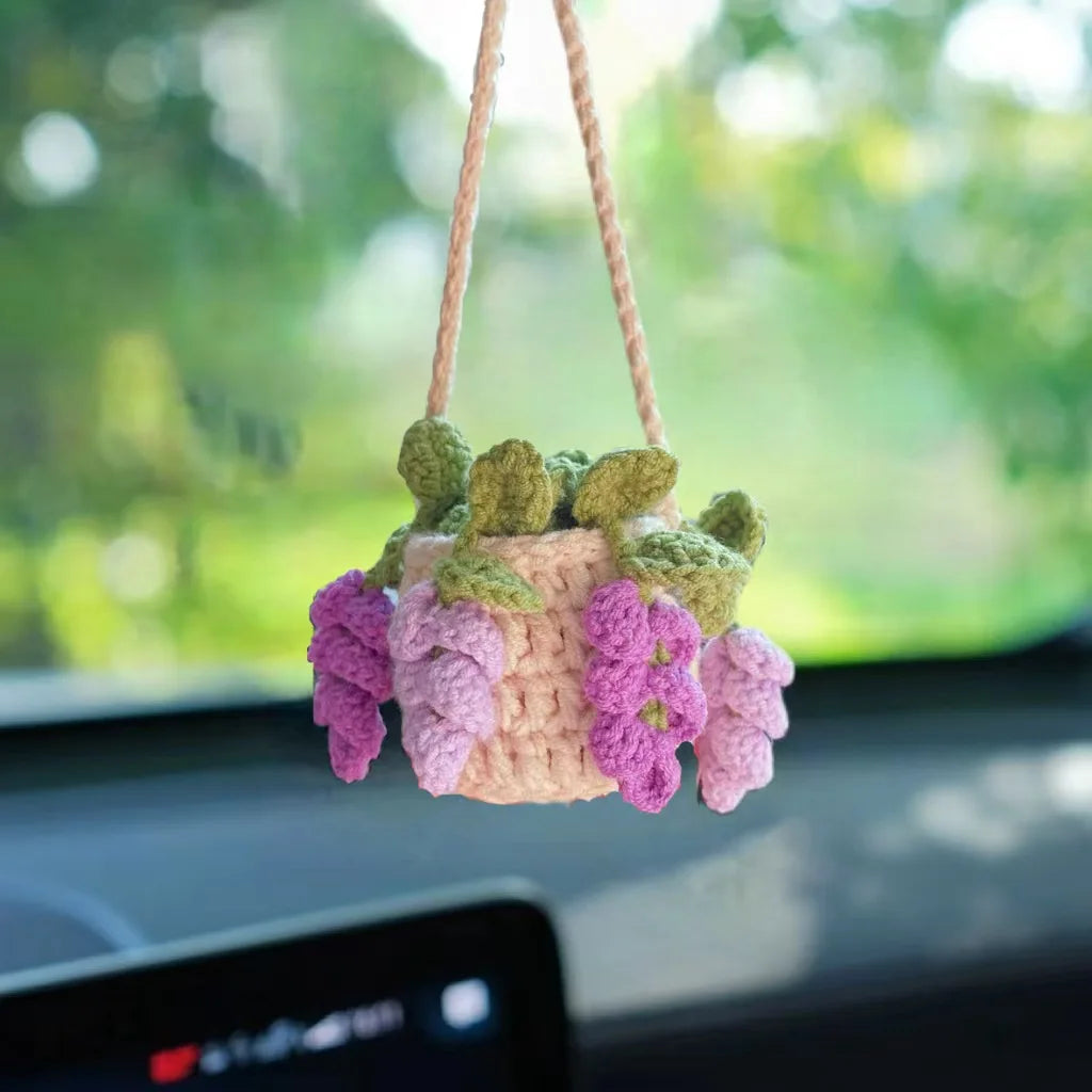 Kawaii Crochet Succulent Car Decor 🌵✨ | Adorable Handmade Plant Accessories for Women 🚗💖