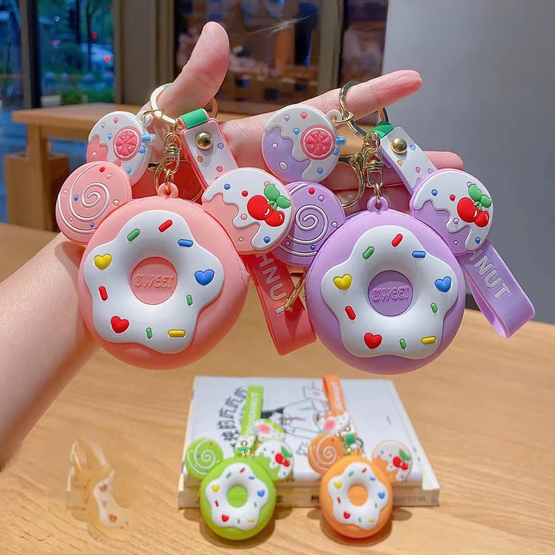 Kawaii Donut Rabbit Coin Purse 🎀✨ | Cute Silicone Keychain & Storage Bag for Girls 🐰🍩