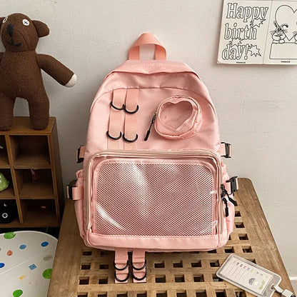 Collage Style Itabag Backpack For Teens Love Heart Transparent JK Laptop Bag 🎒💖
