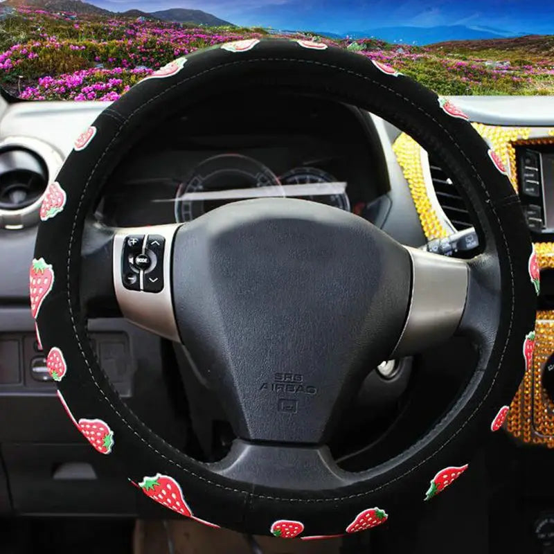 Kawaii Strawberry Bliss 🍓✨ Universal Elastic Steering Wheel Cover – Adorable Auto Accessory for a Cute Ride! 🚗💕