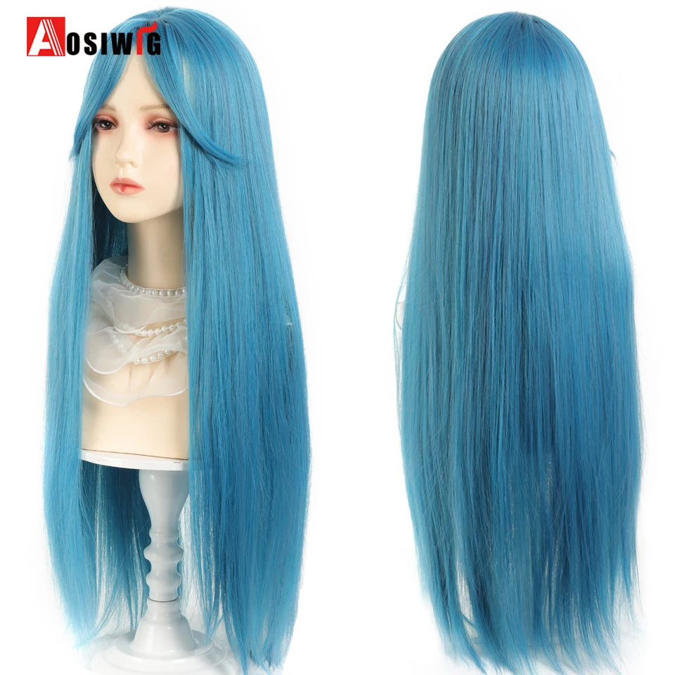 Kawaii Black & Blue Long Straight Lolita Wig 💖✨ Perfect for Cosplay & Parties! 🎉🎀