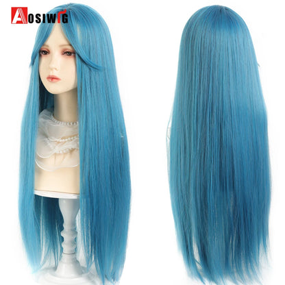 Kawaii Black & Blue Long Straight Lolita Wig 💖✨ Perfect for Cosplay & Parties! 🎉🎀