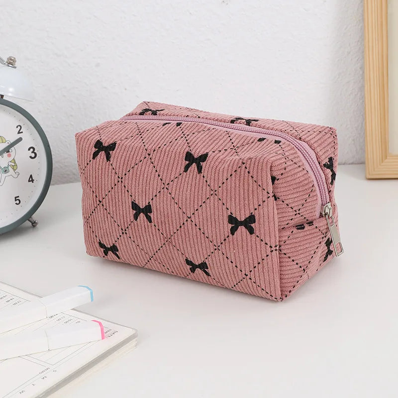 Kawaii Corduroy Makeup Pouch 🎀 | Adorable Travel Cosmetic Bag for Lipsticks & Skincare ✨ | Cute Organizer for Women & Girls 💖