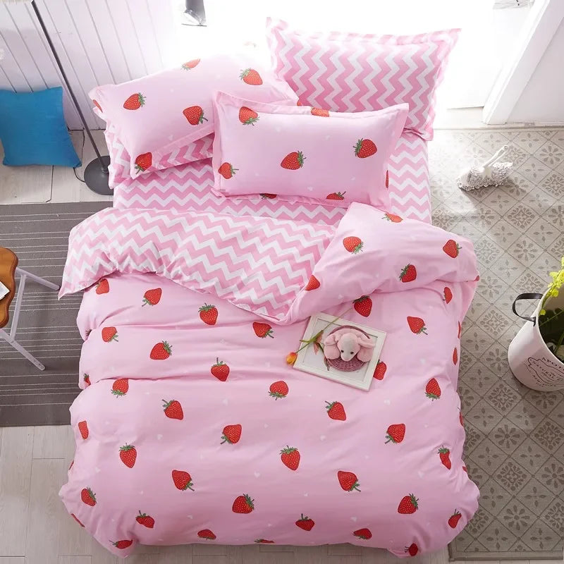 🍑✨ Sweet Dreams with Fruity Fun! 🍓 3-Piece Bedding Set - Adorable Peach & Strawberry Design for Cozy Bedrooms 🌙