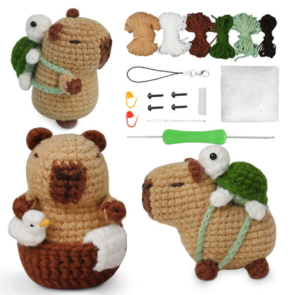 Kawaii Capybara Crochet Kit 🧶✨ - Adorable Animal Craft Set for Beginners & Gift Lovers 🎁🐾