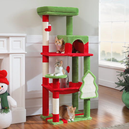 Christmas Cat Tree Tower For Indoor Cats 🎄🐾 Four Levels With Hammock Cozy Condo