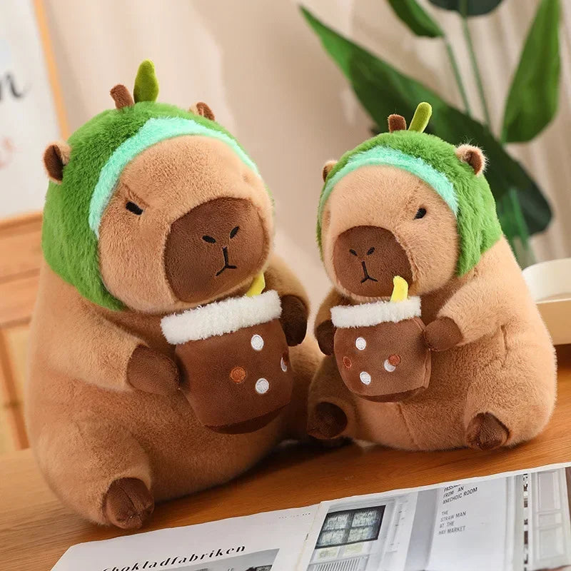 Capybara Cuddle Buddy 🦙✨ Toasty Dino Dress Plushie 🍞🎉 Boba & Fruit Fun! - Pixie Quill
