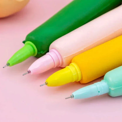 Kawaii 1Pc Adorable Cartoon Fruit Animal Gel Pen 🍓🐻 Soft & Squishy Decompression Stationery for Kids 🎉 0.5mm Fun Writing Tool