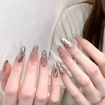 Kawaii 10-Piece Rhinestone Almond Press-On Nails ✨💅 | Handmade Acrylic Nail Art Set for Adorable Looks! 🌟