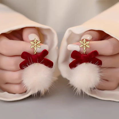 Cute Pom Pom Ball Bow Snowflake Elk Earrings For Women And Girls 🎀✨