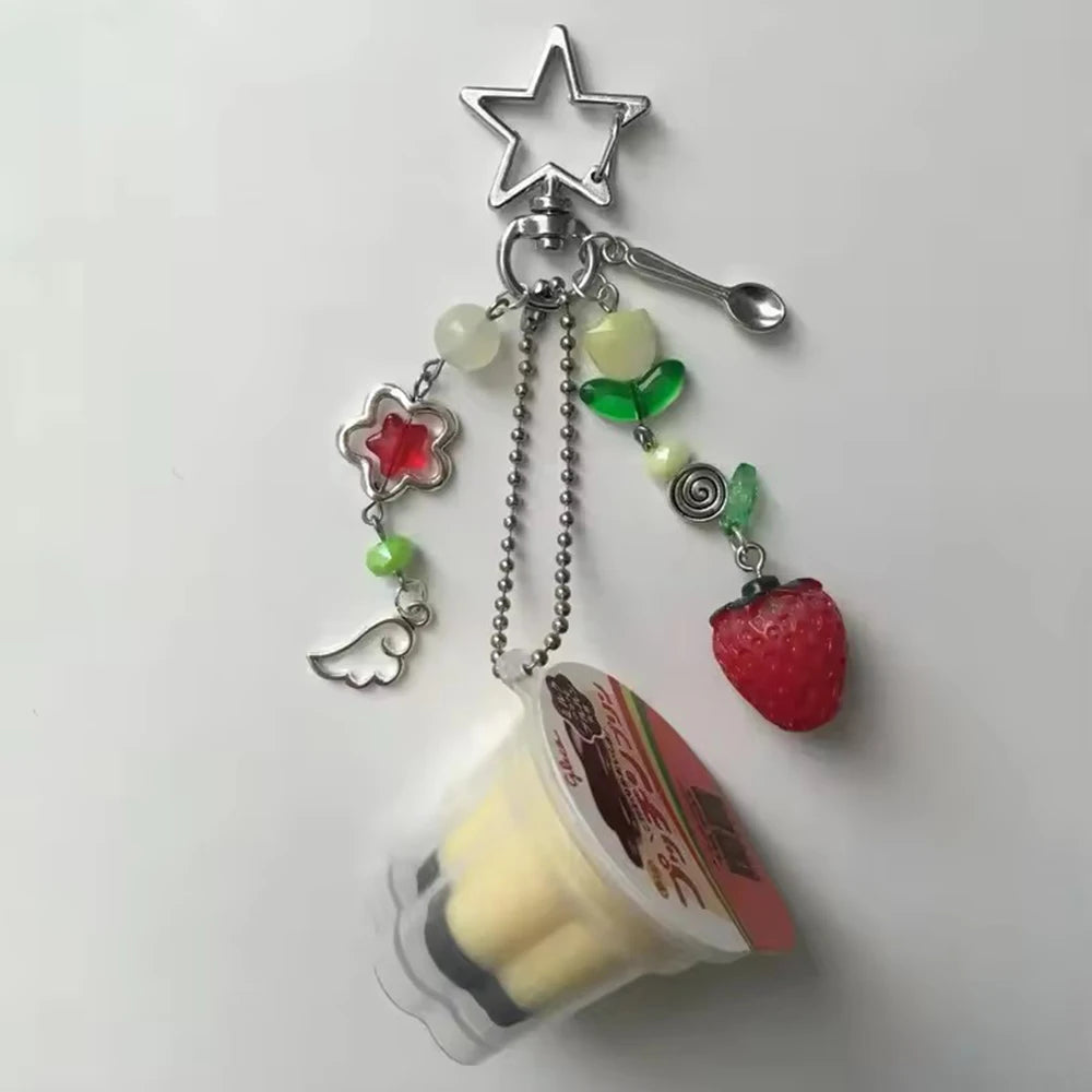 Pastel Pudding Keychain Beaded Charm Y2K Heisei Retro Aesthetic Cute Egg Flan Accessory 🍮✨🎀