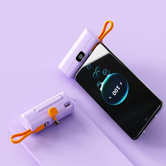 Kawaii Mini Capsule Power Bank 5000mAh 💖✨ Portable & Cute Power Supply with Built-in Cables 🌈🔌