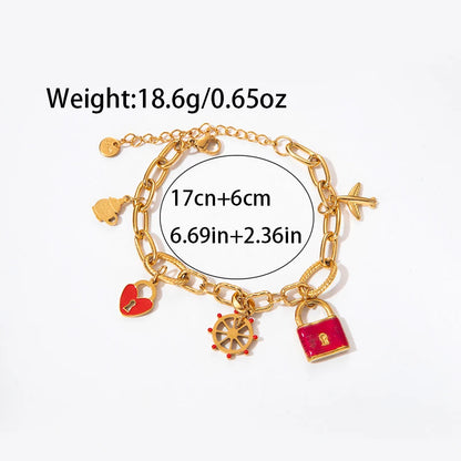 Cute Airplane Rudder Love Lock Bracelet 18K Gold Plated Stainless Steel For Women Gift Idea 💖✨🌸