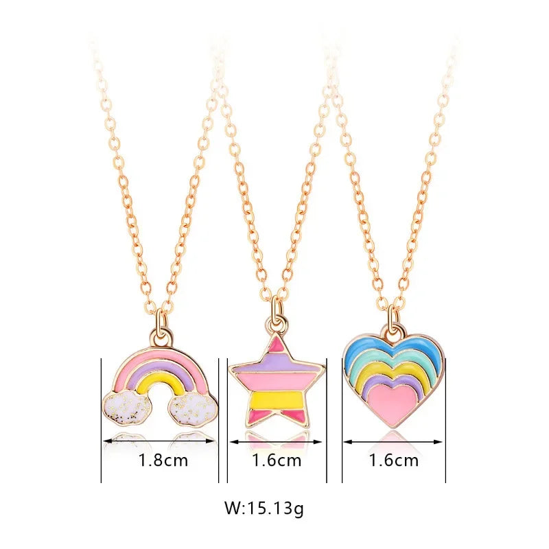 Kawaii 3Pcs Rainbow Star & Heart Necklace Set 🌈💖 for BFFs – Trendy Gifts for Girls!