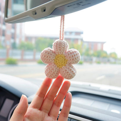 Kawaii Crochet Flower Car Mirror Charm 🌸✨ | Adorable Waffle Flower Hanging Accessory for Good Vibes! 🚗💖