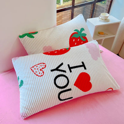 Kawaii Strawberry Dreams Duvet Set 🍓✨ Fluffy Reversible Bedding & Pillowcases! 🌈💤