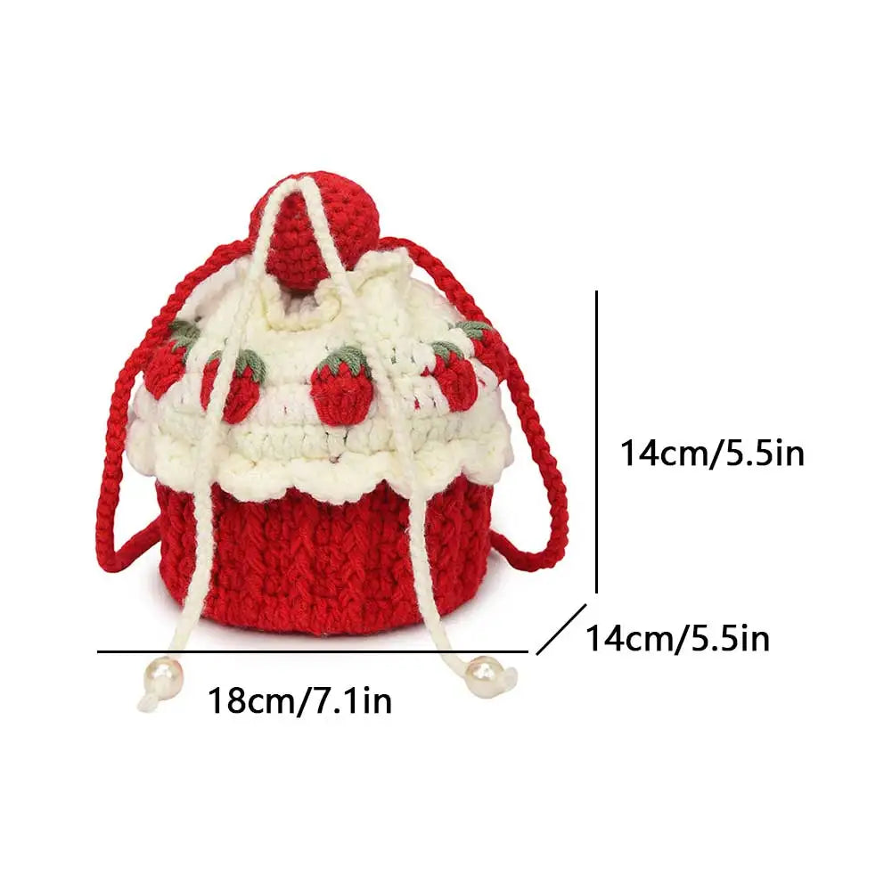 Strawberry Cake Knit Shoulder Bag Crochet Tote For Women Cute And Playful 🍓💖