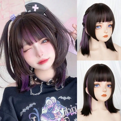 Enchanting Ombre Kawaii Wig 🌈✨ - Long Straight Lolita Style with Bangs in Glacier Blue & Blonde!