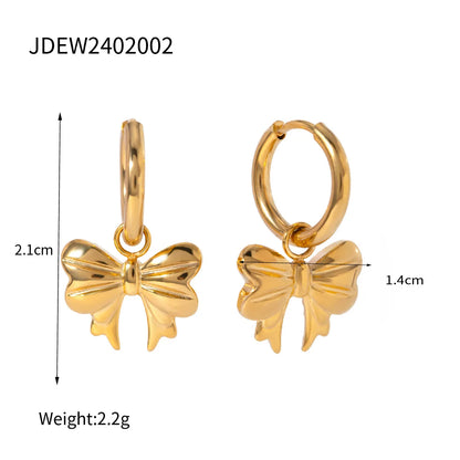 Kawaii Bowtie Hoop Huggie Earrings 🌟✨ 18k Gold Plated | Trendy Drop Pendant Charm Jewelry for Cute Style 💖🎀