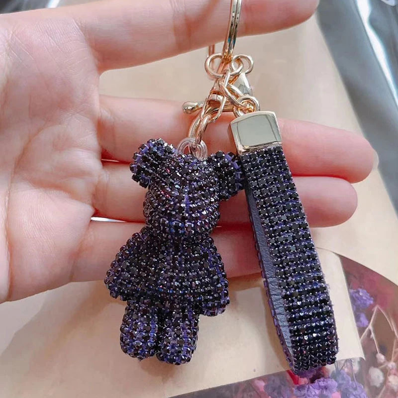Diamond Bear Car Keychain Cute Handmade Luxury Rhinestone Bag Pendant 🧸💎✨