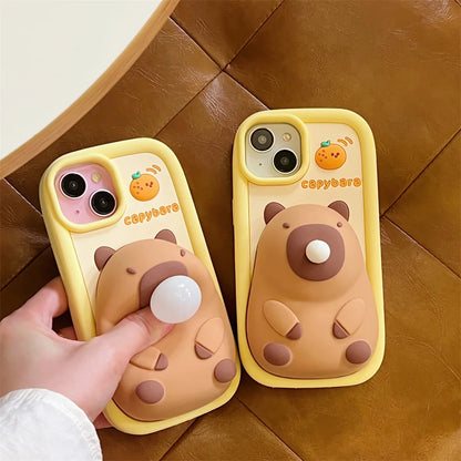 Adorable Kawaii Capybara Squishy Phone Case for iPhone 15/14/13/12/11 Pro Max 🐾💖 – Soft Silicone Bubble Blower Protection!