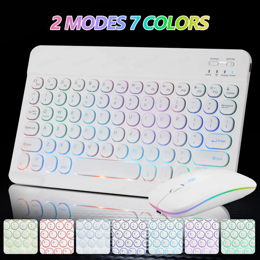 Kawaii Bluetooth Magic: Adorable 7-Color Backlit Keyboard & Silent Mouse for iPad & Tablets 🐾✨💖