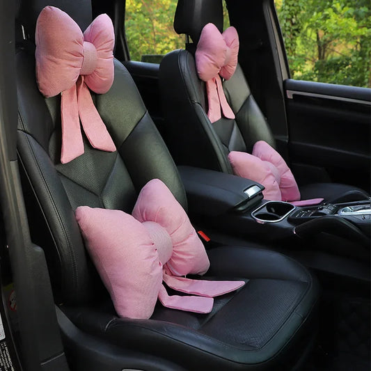 Adorable Pink Bow Car Head Pillow 🎀 | Cute Neck Support for All Seasons 🌸✨