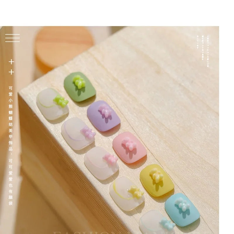 Cute Kawaii 3D Bear Bow Nail Art Charms ✨🎀 - 30pcs Macaron Matte Resin Decorations for DIY Nail Designs! 💅🐻