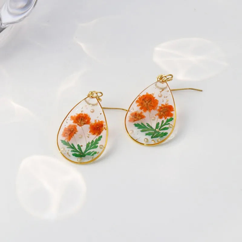 Pastel Pressed Flower Resin Drops Earrings 🌸 Elegant Geometric Jewelry For Women
